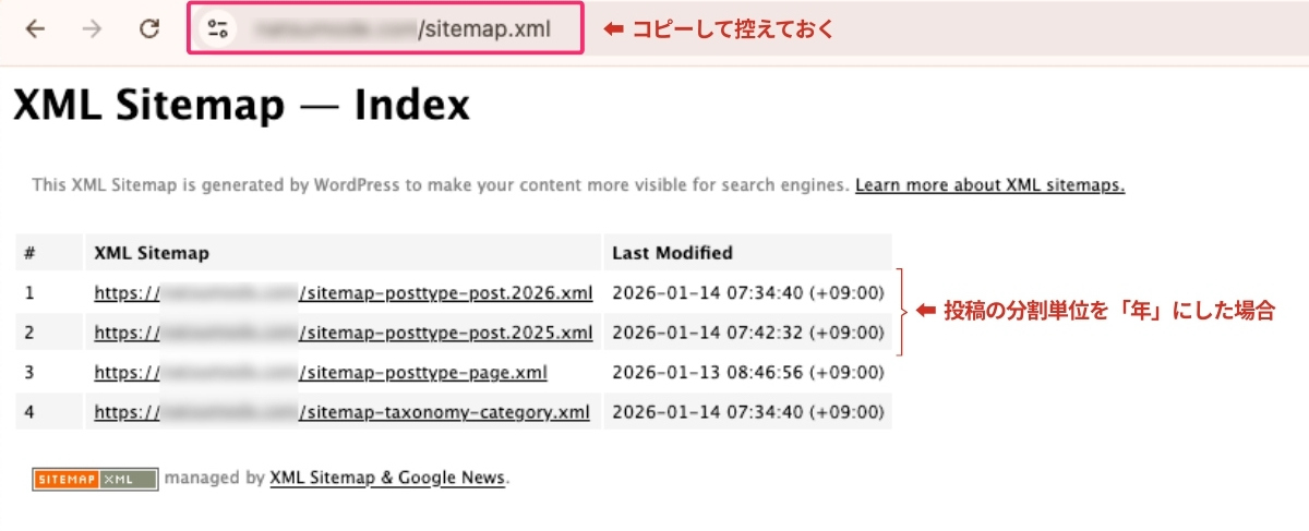 XMLサイトマップの見え方