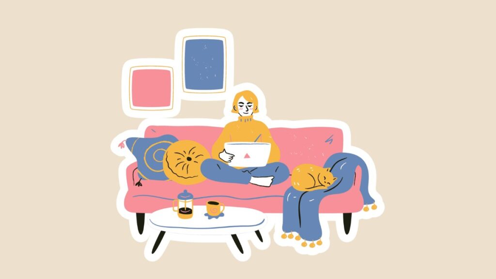 ソファーでパソコンをする人