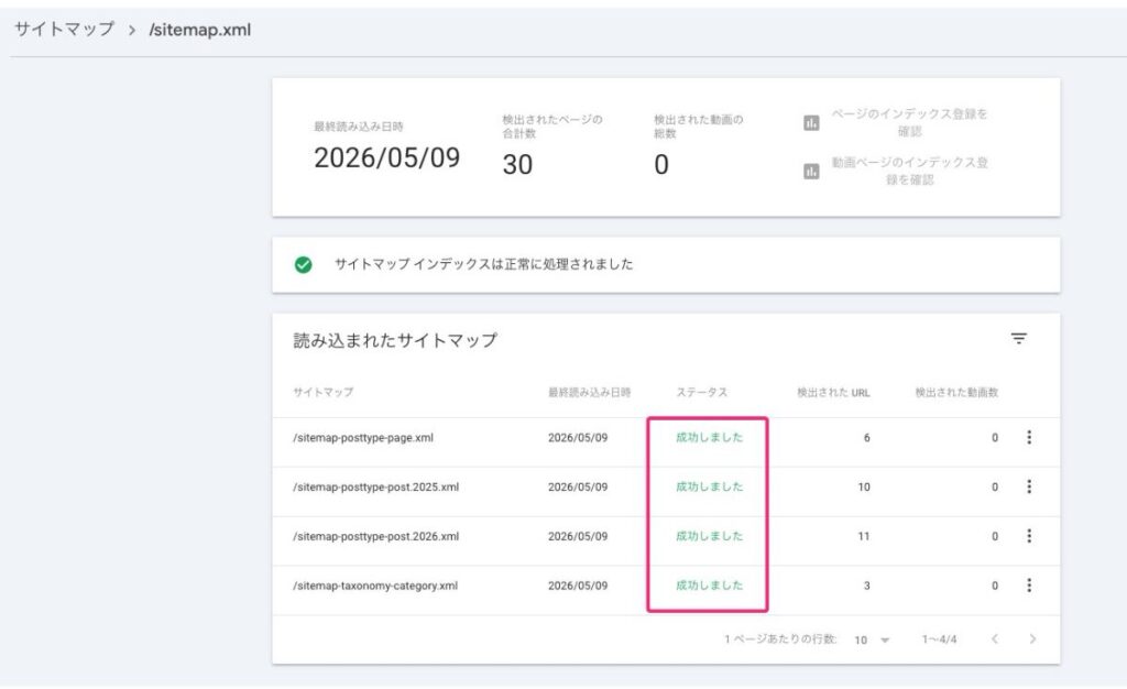 読み込まれたサイトマップ